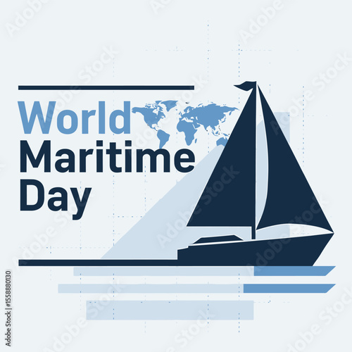 Modern Flat Vector Poster of World Maritime Day with Ship and Sea Elements