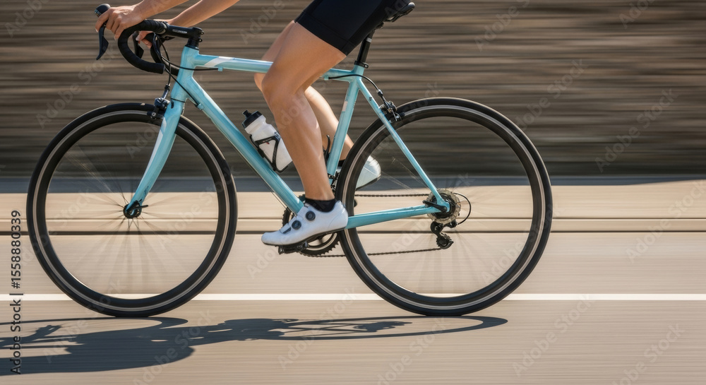 Fototapeta premium Cyclist on a light blue road bike riding on a sunny day out