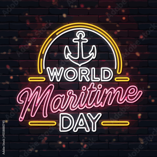 Modern Flat Vector Poster of World Maritime Day with Ship and Sea Elements