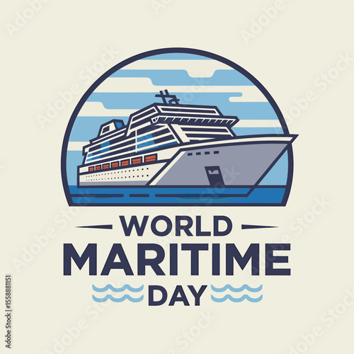 Modern Flat Vector Poster of World Maritime Day with Ship and Sea Elements