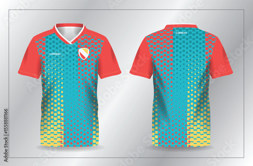 abstract orange yellow and turquoise sport jersey for football and soccer shirt template