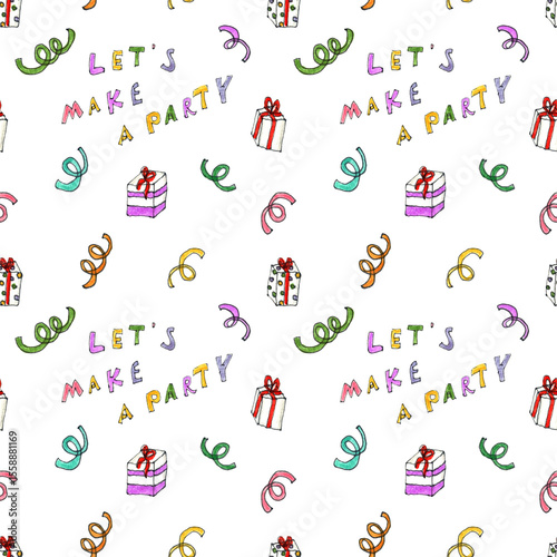 Festive doodle seamless pattern. Illustration for fabric und textile design, greating cards, wrapping paper.