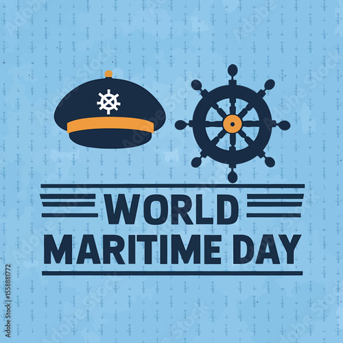 Modern Flat Vector Poster of World Maritime Day with Ship and Sea Elements