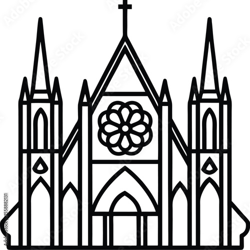 Gothic Cathedral Line Art Vector