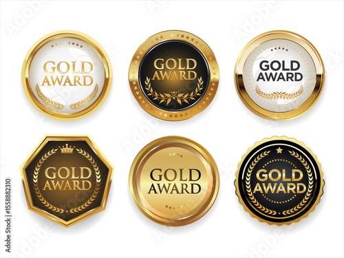 Gold Medal Award badge and emblem illustration isolated on white background 