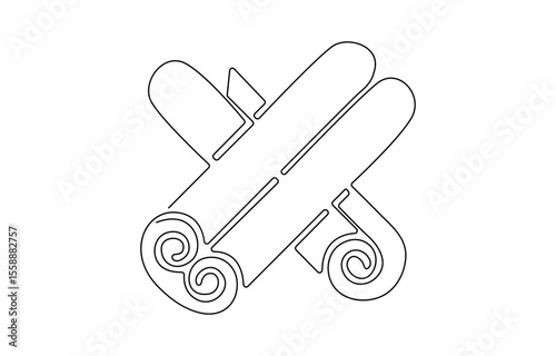 Cinnabon bun one line art. Continuous line drawing of poppy seed roll, continuous line of cinnamon spice.one line drawing of kitchen spice cinnamon.
