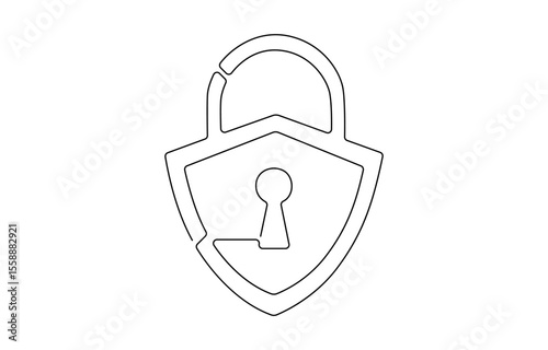 Pad lock Continuous one line drawing illustration, Continuous one line drawing of a padlock. Security concept vector illustration,  Drawing of security protection symbol.