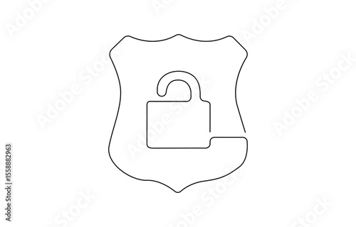 Pad lock Continuous one line drawing illustration, Continuous one line drawing of a padlock. Security concept vector illustration,  Drawing of security protection symbol.
