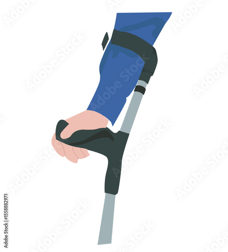 hand holding walking stick. hand holding medical walking stick. Crutches with elbow