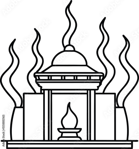 Sacred Temple with Flames Vector