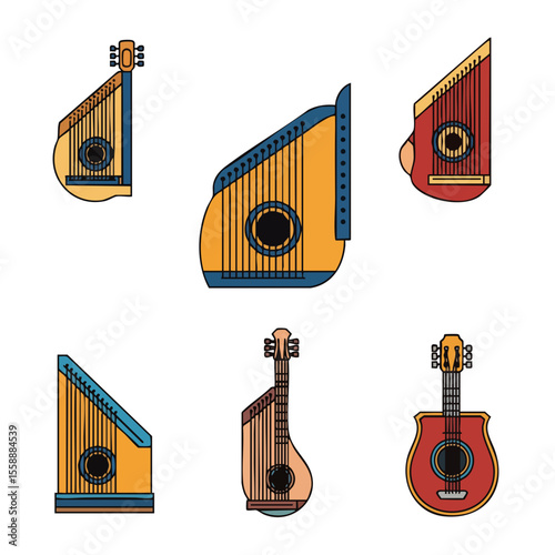Flat Design Detailed Musical Instrument String Lyre Collection Illustration
