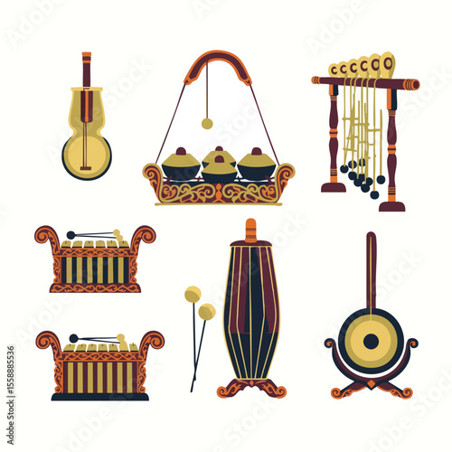 Flat Style Various Traditional Musical Instrument From Gamelan Culture Illustration