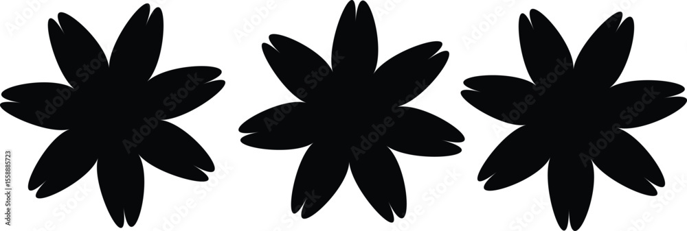 Fototapeta premium Three simple black silhouette flowers design