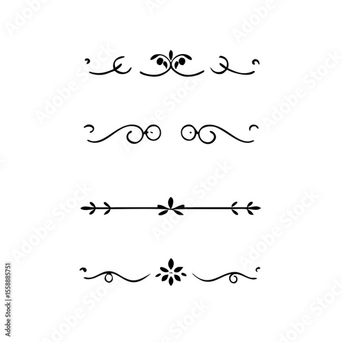 text dividers doodle set. Wedding decorative elements. Divider ornament, borders, floral, vintage line separators. Hand drawn vector illustration isolated on white background. Set page dividers.	