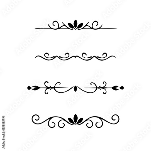text dividers doodle set. Wedding decorative elements. Divider ornament, borders, floral, vintage line separators. Hand drawn vector illustration isolated on white background. Set page dividers.	