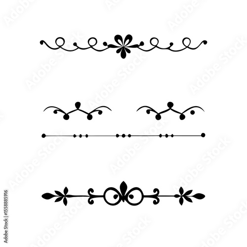 text dividers doodle set. Wedding decorative elements. Divider ornament, borders, floral, vintage line separators. Hand drawn vector illustration isolated on white background. Set page dividers.	
