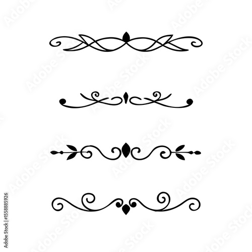text dividers doodle set. Wedding decorative elements. Divider ornament, borders, floral, vintage line separators. Hand drawn vector illustration isolated on white background. Set page dividers.	