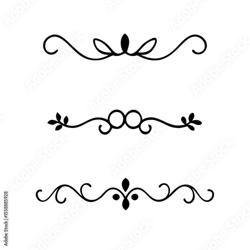 text dividers doodle set. Wedding decorative elements. Divider ornament, borders, floral, vintage line separators. Hand drawn vector illustration isolated on white background. Set page dividers.	