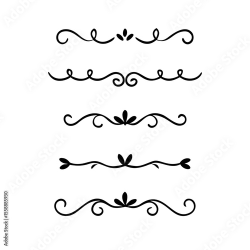 text dividers doodle set. Wedding decorative elements. Divider ornament, borders, floral, vintage line separators. Hand drawn vector illustration isolated on white background. Set page dividers.	