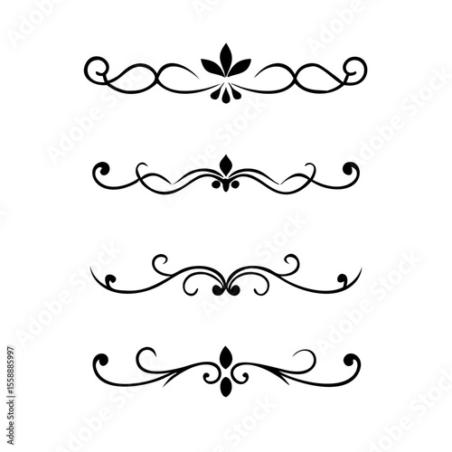 text dividers doodle set. Wedding decorative elements. Divider ornament, borders, floral, vintage line separators. Hand drawn vector illustration isolated on white background. Set page dividers.	