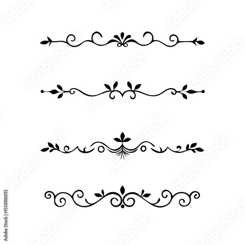 text dividers doodle set. Wedding decorative elements. Divider ornament, borders, floral, vintage line separators. Hand drawn vector illustration isolated on white background. Set page dividers.	