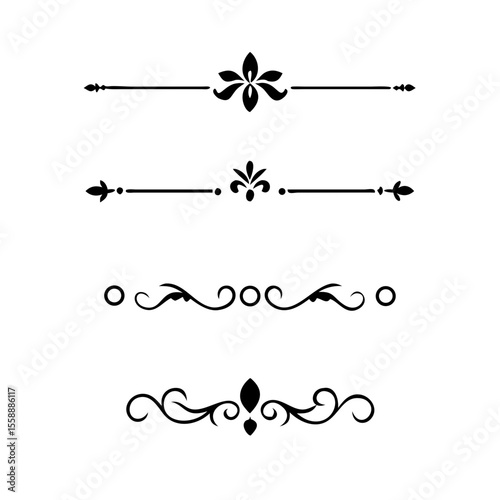 text dividers doodle set. Wedding decorative elements. Divider ornament, borders, floral, vintage line separators. Hand drawn vector illustration isolated on white background. Set page dividers.	