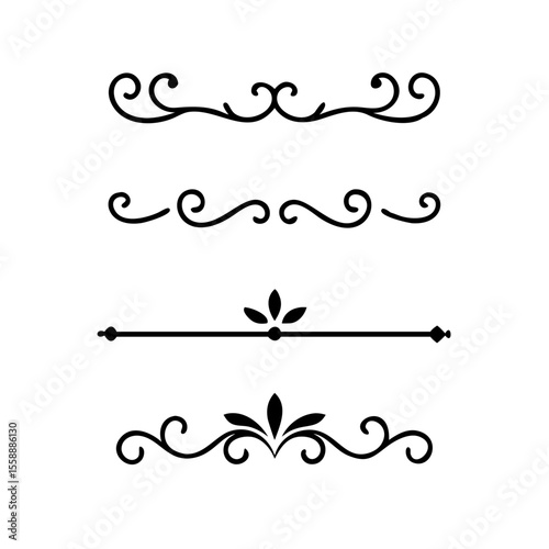 text dividers doodle set. Wedding decorative elements. Divider ornament, borders, floral, vintage line separators. Hand drawn vector illustration isolated on white background. Set page dividers.	