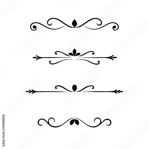 text dividers doodle set. Wedding decorative elements. Divider ornament, borders, floral, vintage line separators. Hand drawn vector illustration isolated on white background. Set page dividers.	