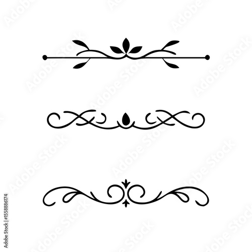 text dividers doodle set. Wedding decorative elements. Divider ornament, borders, floral, vintage line separators. Hand drawn vector illustration isolated on white background. Set page dividers.	