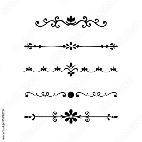 text dividers doodle set. Wedding decorative elements. Divider ornament, borders, floral, vintage line separators. Hand drawn vector illustration isolated on white background. Set page dividers.	