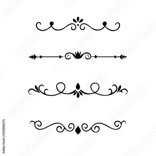 text dividers doodle set. Wedding decorative elements. Divider ornament, borders, floral, vintage line separators. Hand drawn vector illustration isolated on white background. Set page dividers.	