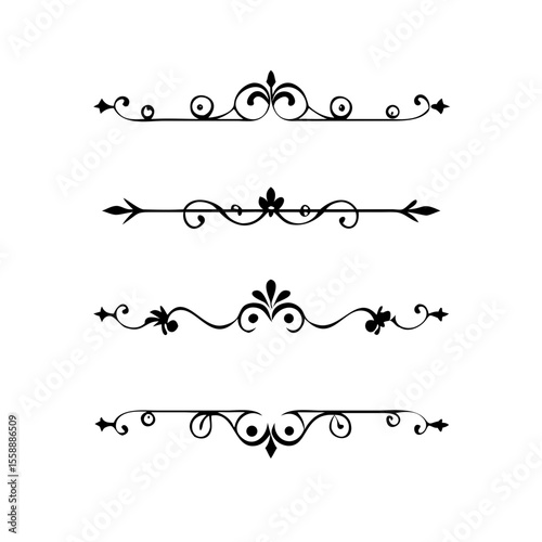 text dividers doodle set. Wedding decorative elements. Divider ornament, borders, floral, vintage line separators. Hand drawn vector illustration isolated on white background. Set page dividers.	