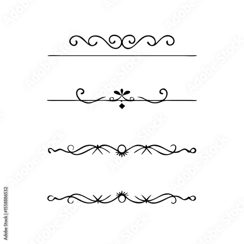 text dividers doodle set. Wedding decorative elements. Divider ornament, borders, floral, vintage line separators. Hand drawn vector illustration isolated on white background. Set page dividers.	