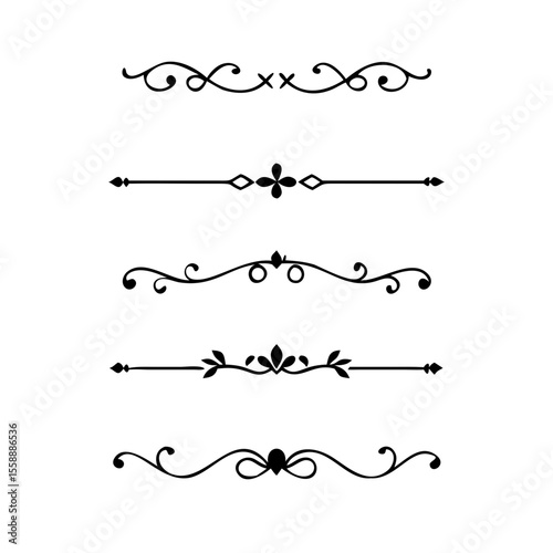 text dividers doodle set. Wedding decorative elements. Divider ornament, borders, floral, vintage line separators. Hand drawn vector illustration isolated on white background. Set page dividers.	