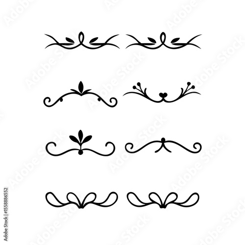 text dividers doodle set. Wedding decorative elements. Divider ornament, borders, floral, vintage line separators. Hand drawn vector illustration isolated on white background. Set page dividers.	