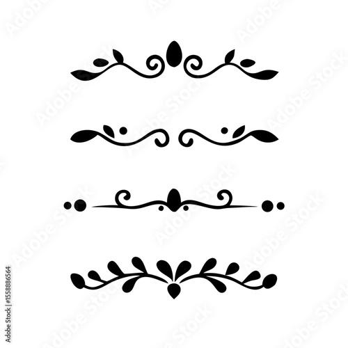 text dividers doodle set. Wedding decorative elements. Divider ornament, borders, floral, vintage line separators. Hand drawn vector illustration isolated on white background. Set page dividers.	