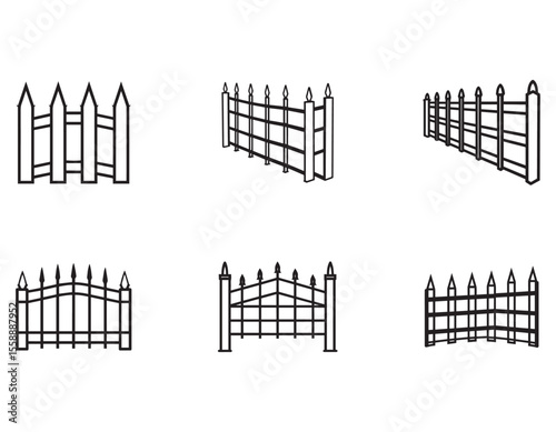 Curved Wooden Fence Design Rustic Farm Style Fencing Illustration	
