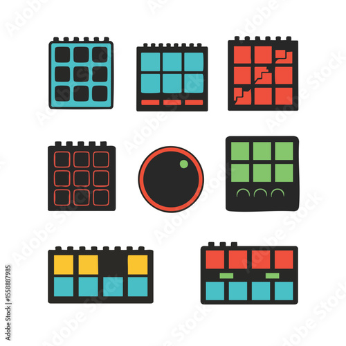 Colorful Flat Design Audio Mixer and Controller Electronic Device Icon Set