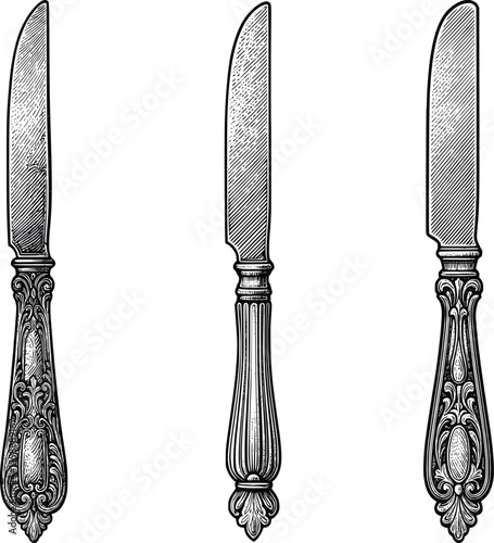 vintage knife vector hand drawn illustration line art