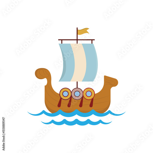 Wooden Viking Ship Icon Vector Design.