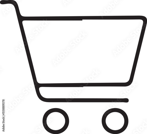 A simple black outline of a shopping cart on white background