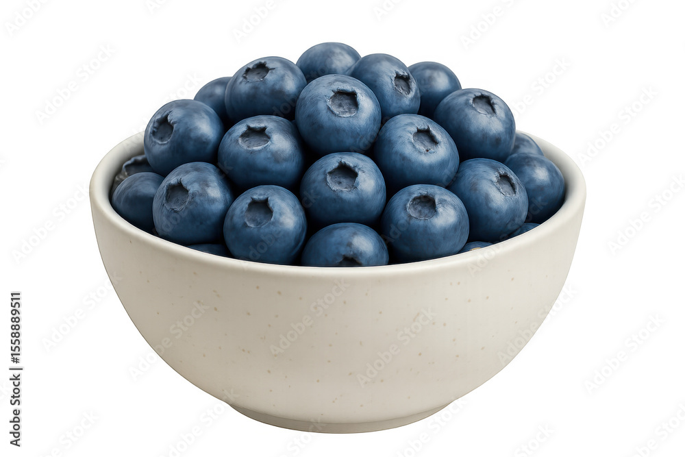 Heaping bowl of blueberries sits on a transparent background, ready to be used in various designs Heaping bowl of blueberries sits on a transparent background, ready to be used in various designs