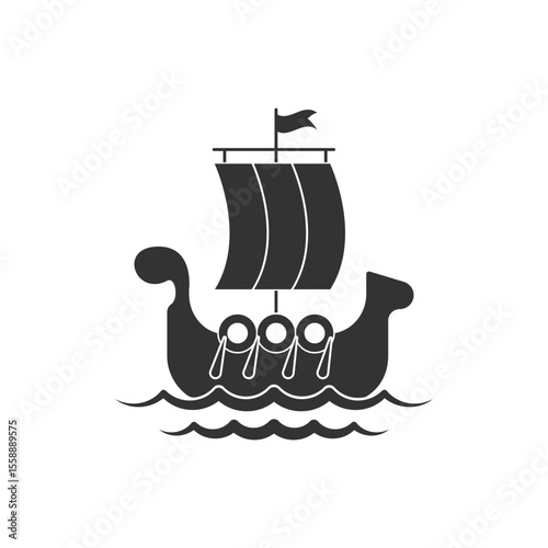 Wooden Viking Ship Icon Vector Design.