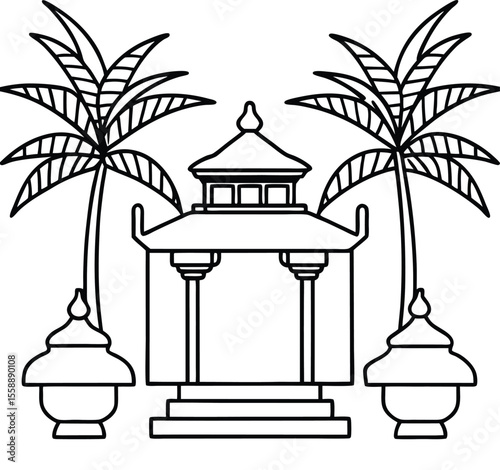 Temple with Twin Palm Trees