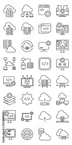 Cloud-Based Software Development set of web icons in line style. cloud-based software development, cloud computing and cloud apps. Vector illustration