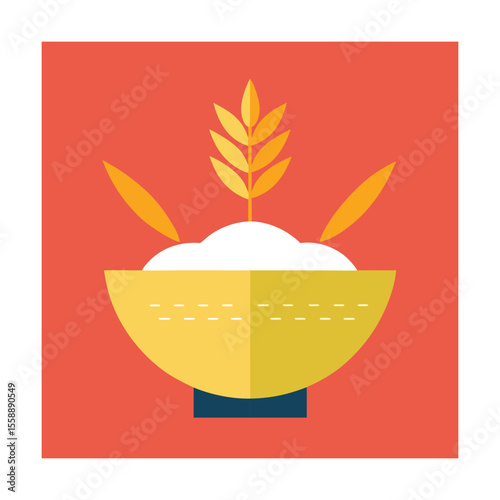 Rice Bowl with Rising Wheat Grain Icon