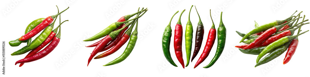 Fresh Red and Green Chili Peppers Collection Isolated on White Background Fresh Red and Green Chili Peppers Collection Isolated on White Background