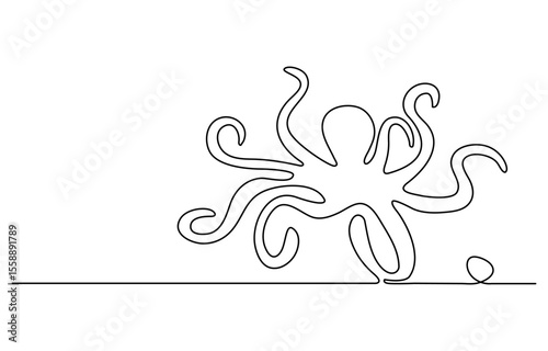octopus continuous line art drawing style. Minimalist black octopus seafood outline. editable active stroke vector, octopus sketch, drawing by one continuous line, on abstract background vector pro.