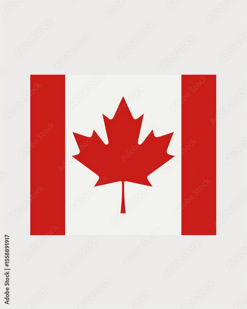 Fototapeta premium Simple Canadian flag design in Scandinavian style. Symmetric red leaf and bars on a clean white background