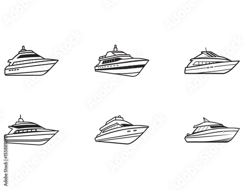 set of Motor Yacht Elegant Design and Sophisticated Features